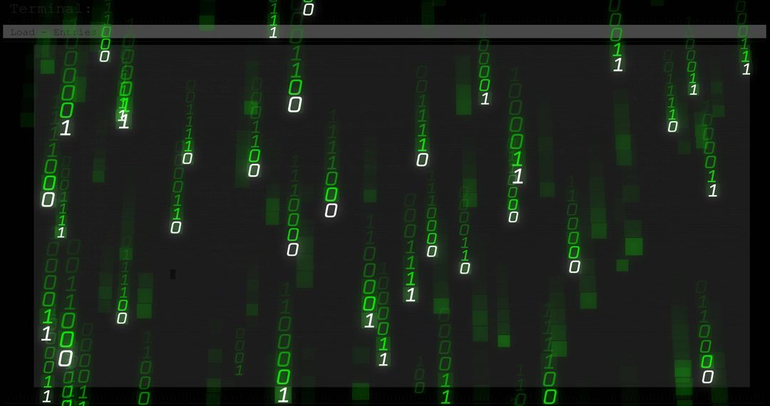 Futuristic Cascading Binary Code Rain on Terminal Background