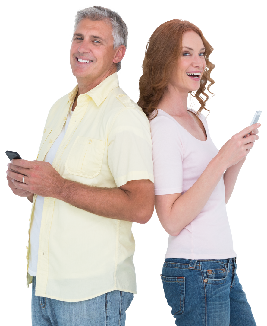 Casual Couple Texting with Smart Devices on Transparent Background - Download Free Stock Images Pikwizard.com