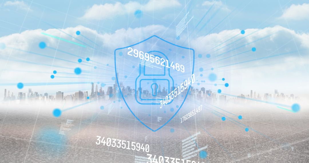 Digital Lock and Data Encryption Over Futuristic Cityscape