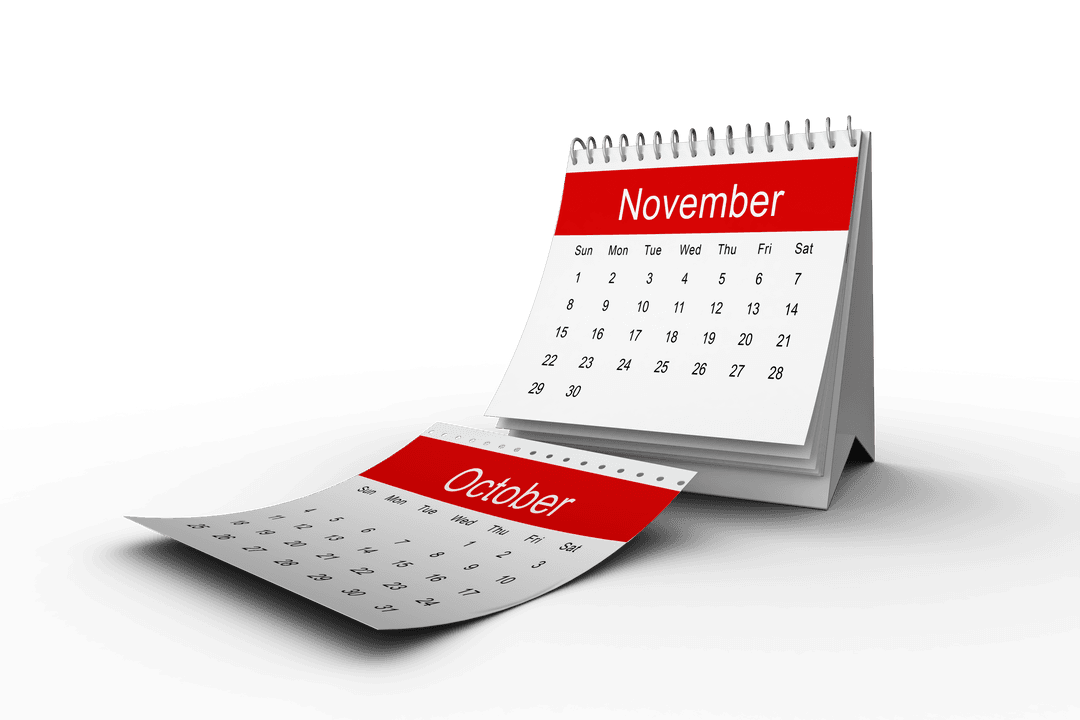 Classic Yearly Desk Calendar Showing November Animation-Ready with Transparent Background