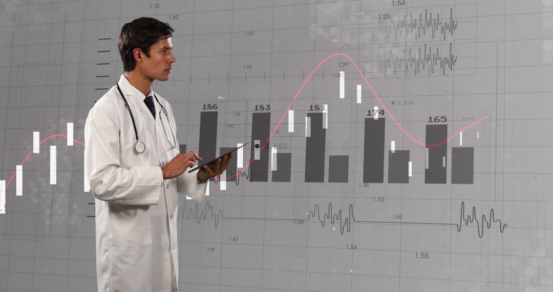 Doctor Analyzing Healthcare Financial Data on Digital Tablet