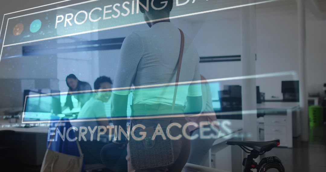 Digital Interface Overlay with Multiracial Team in Modern Office