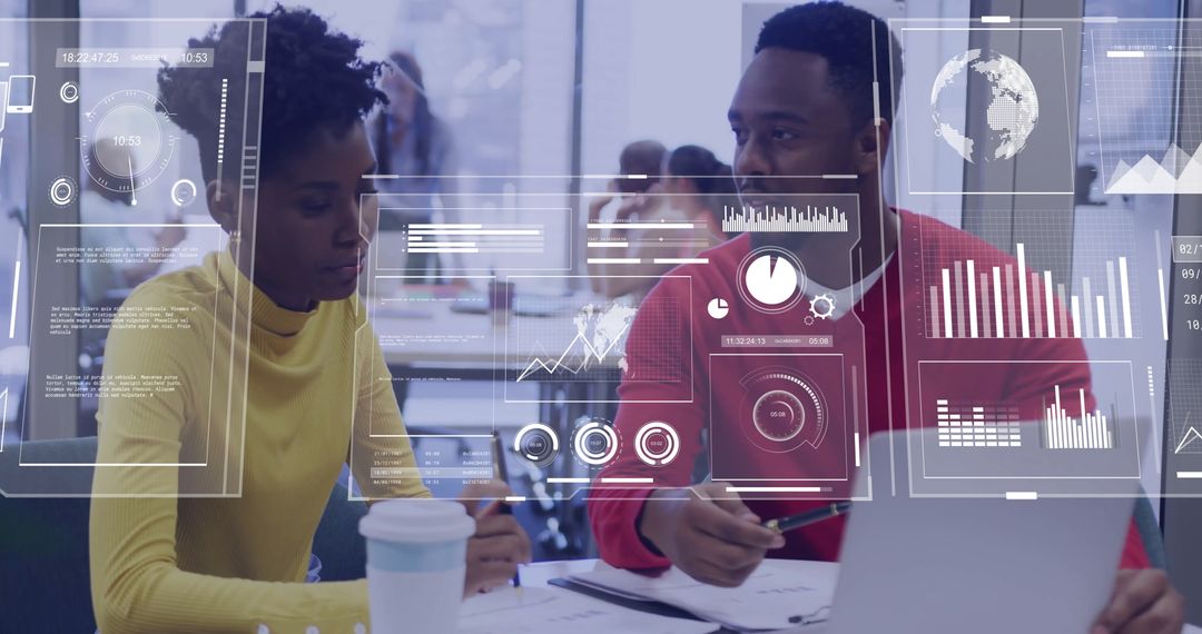 Business Team Analyzing Data with Futuristic Digital Interface