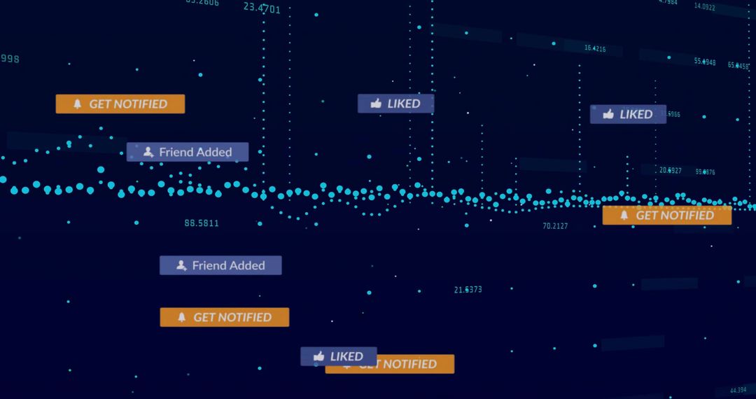 Streaming cyan data points on modern analytics highlighting social engagement notifications