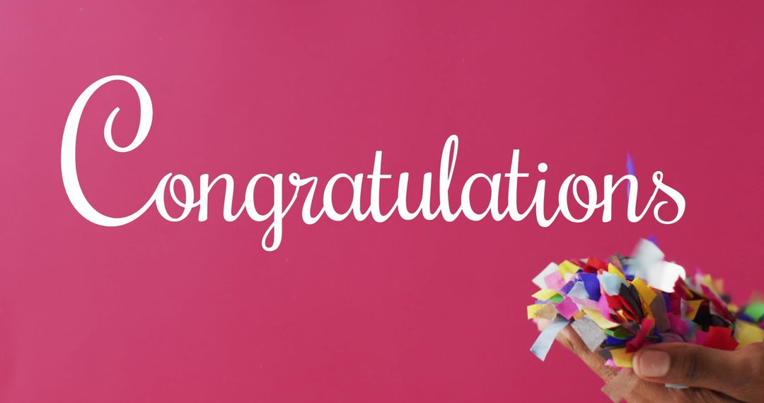 Congratulations Message with Confetti on Red Background