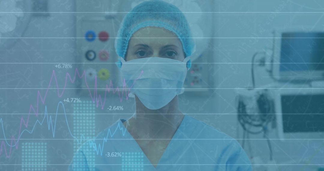 Facemask Doctor Analyzing Medical Data Interface