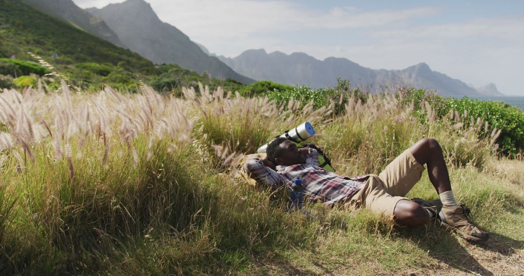 Photographer Relaxing in Mountain Adventure Scenery