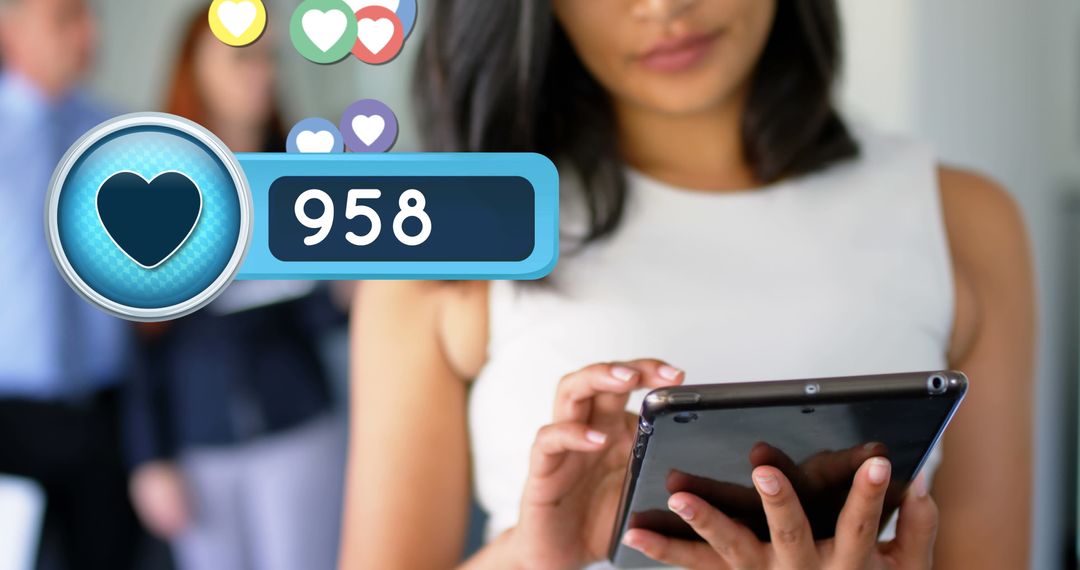 Woman Engaging with Tablet and Receiving Social Media Notifications