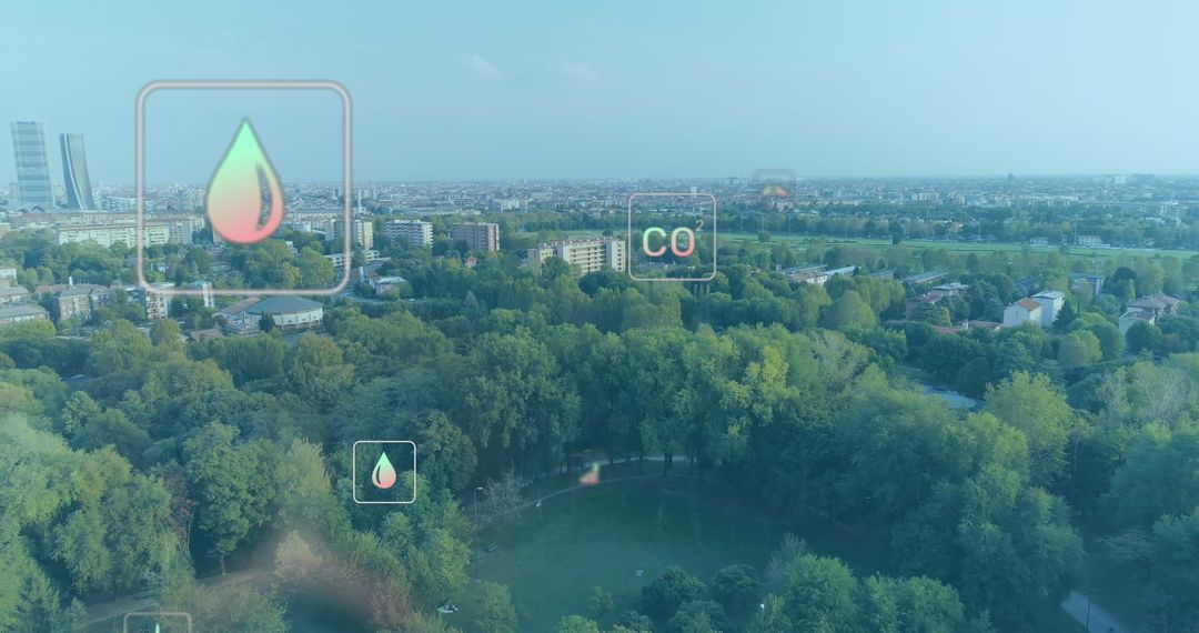 Futuristic Digital Icons Overlay on Urban Parkscape