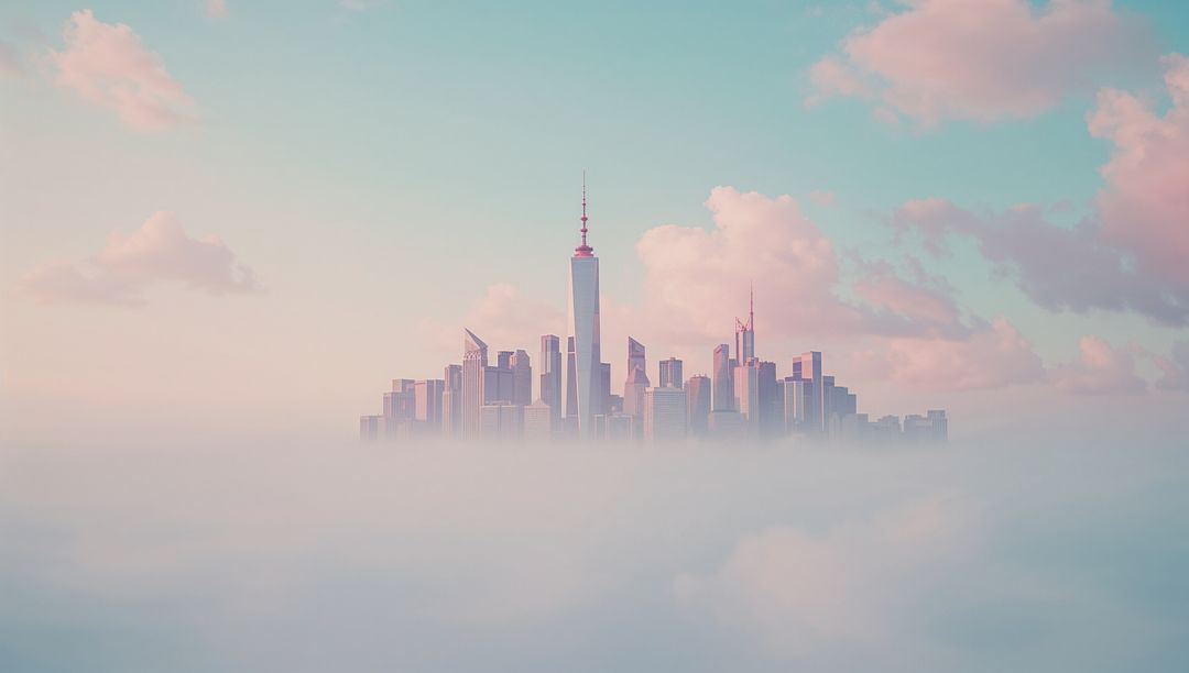 Ethereal Urbanscape with Skyscrapers Above Cloud Layer