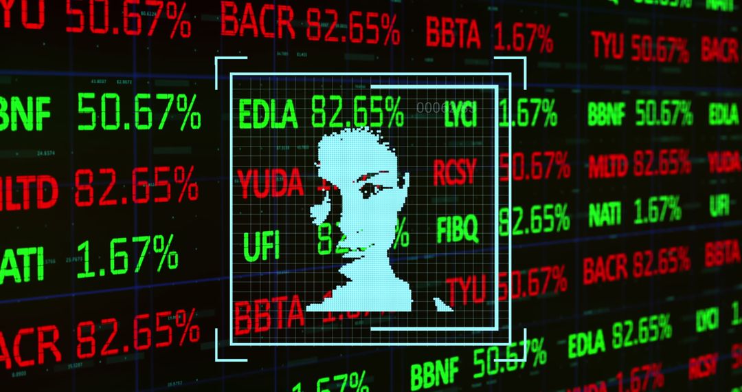 Facial Recognition Overlay on Dynamic Stock Market Display