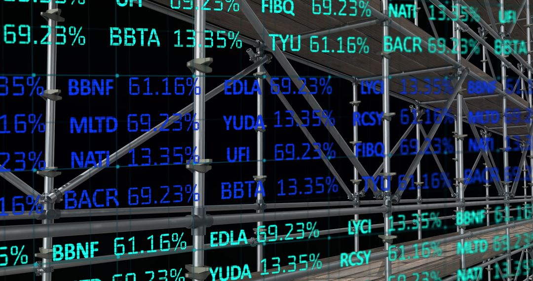 Financial Data Overlaying Industrial Scaffolding Structure