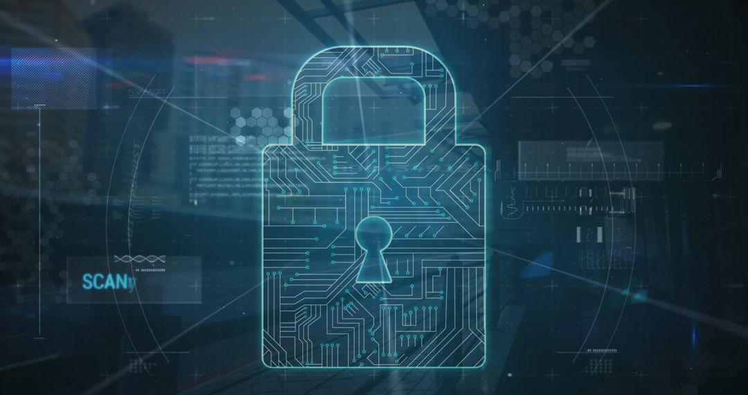 Futuristic Cyber Security Padlock and Network Connections Background