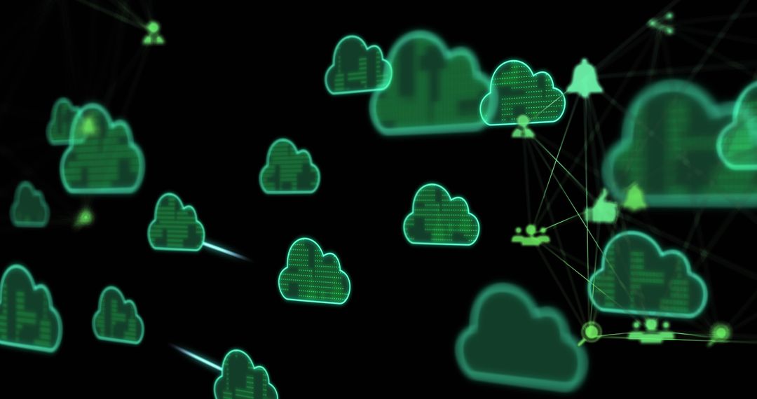 Green Digital Cloud Network Visualization on Black Background