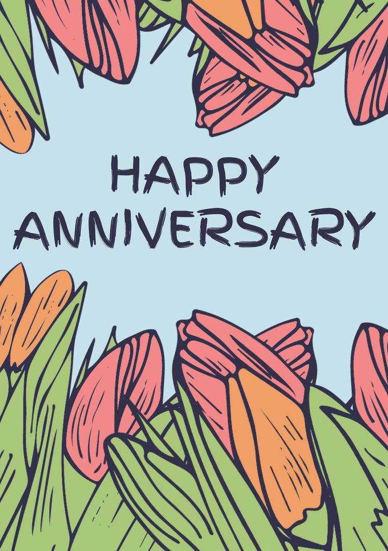 Colorful Tulip Illustration for Happy Anniversary Card