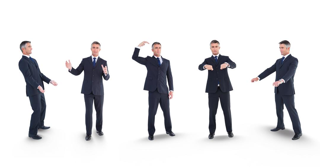 Multiple image of businessman gesturing against white background - Free Images, Stock Photos and Pictures on Pikwizard.com