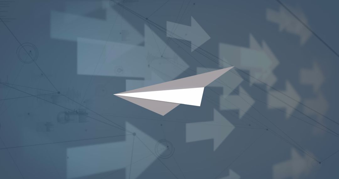 Paper Plane Moving With Directional Arrows on Digital Interface Background