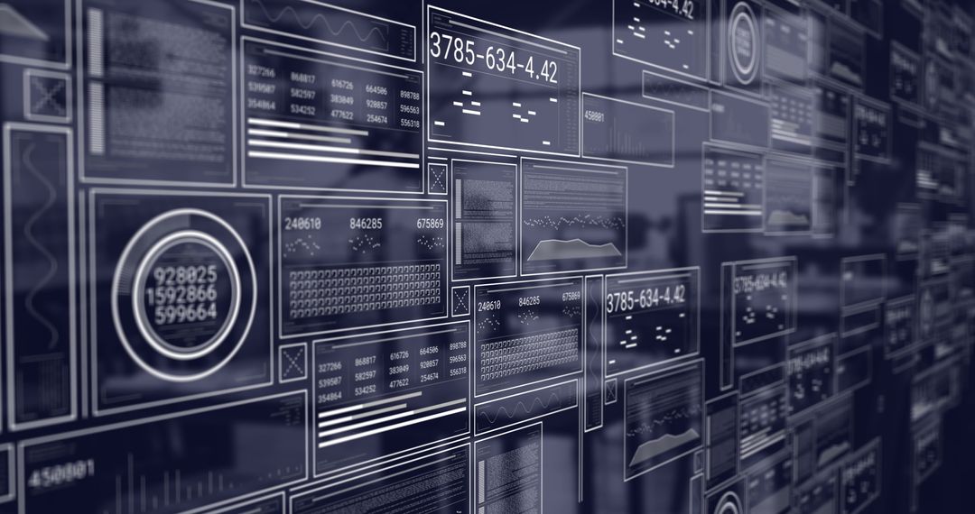 Collage of Data Processing Screens Against Dynamic Cityscape