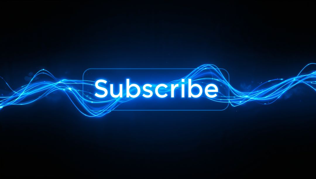 Glowing Subscribe Button Emitting Neon Blue Waves and Sparkling Light Particles