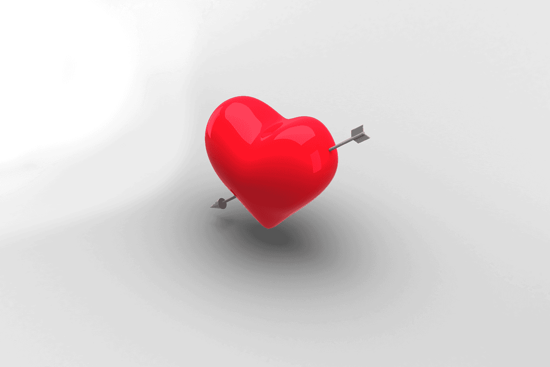 3D Red Heart with Arrow Transparent Background
