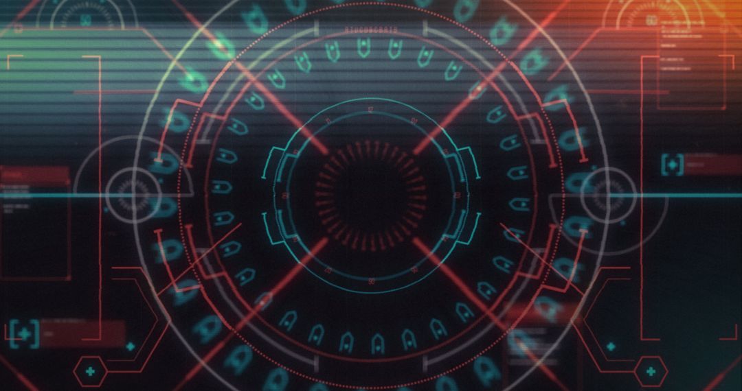 Futuristic Digital Interface with Neon Elements and Glitch Effect