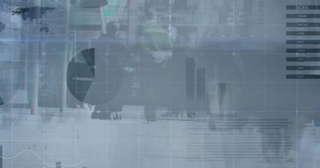 Digital Data Overlay on Diverse Cityscape With Business Concepts