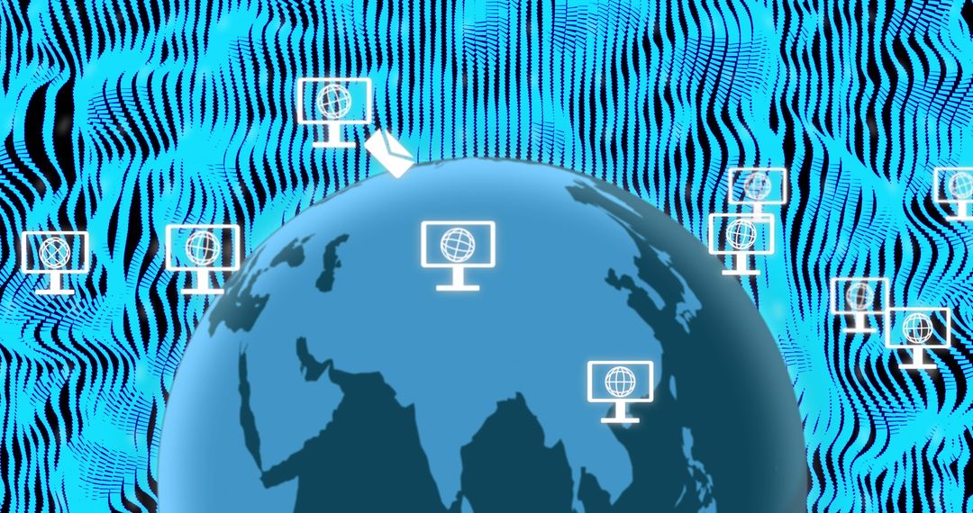 Digital Global Connectivity and Data Icons with Blue Waves
