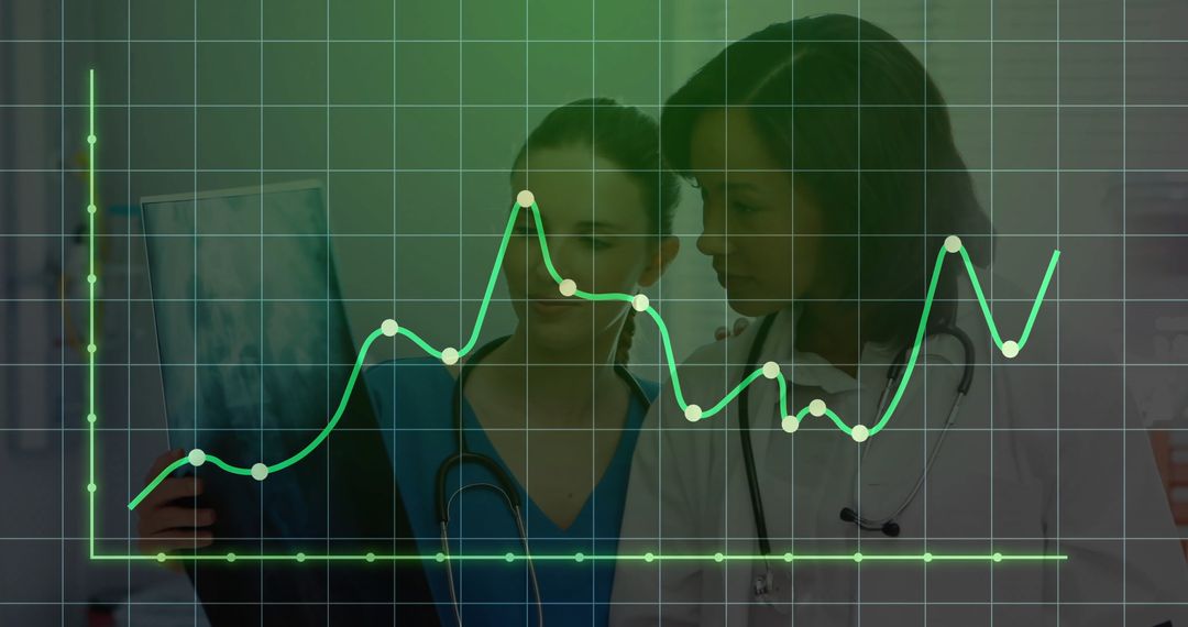 Doctors Analyzing X-Rays in Radiology with Data Overlay