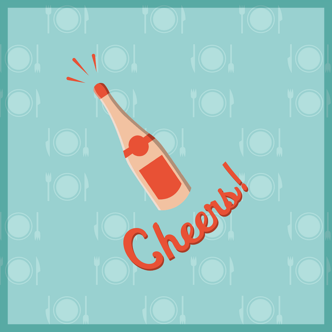 Transparent Celebration Design with Champagne and Cheers Text