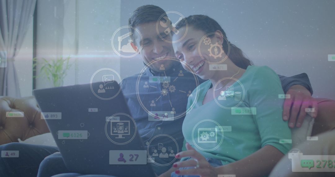 Couple Using Laptop with Digital Interface Enthusiasm and Connection