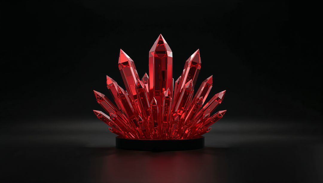 Radiant Red Crystal Cluster on Low Black Base with Luminous Faceted Rubies and Reflections