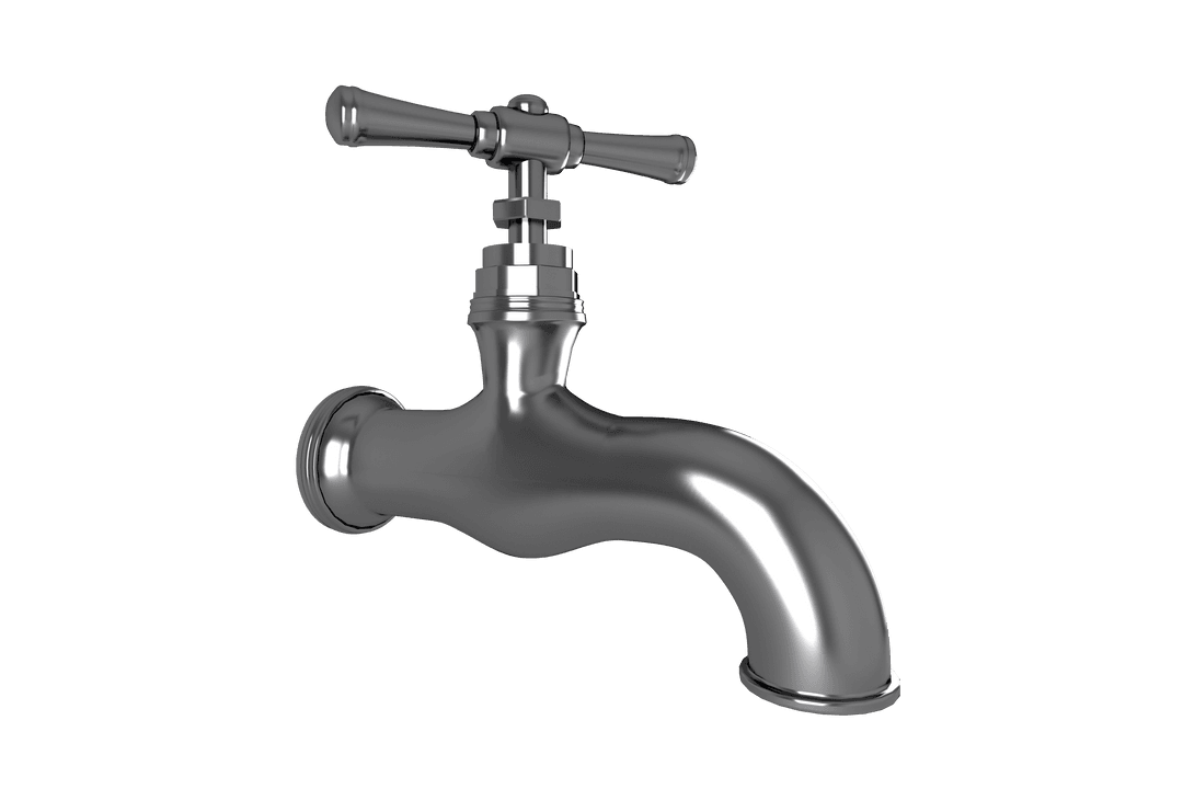 Classic Metal Faucet Front View on Transparent Background