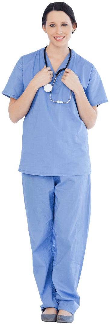 Transparent Background of Confident Medical Intern in Blue Scrubs