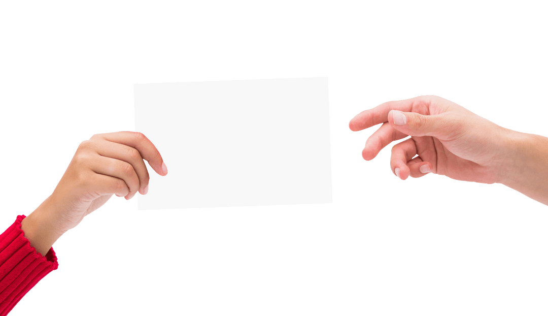 Hands Holding Blank Sheet on Transparent Background