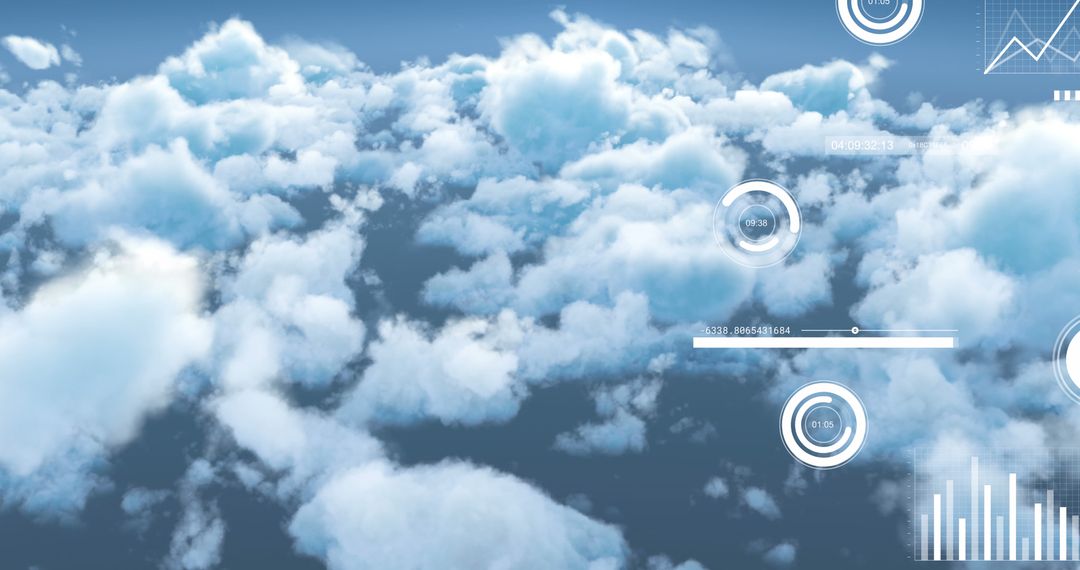 Futuristic Digital Interface Analyzing Cloud Data in Sky