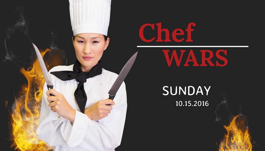 Fierce Culinary Competition Chef Brandishing Kitchen Knives