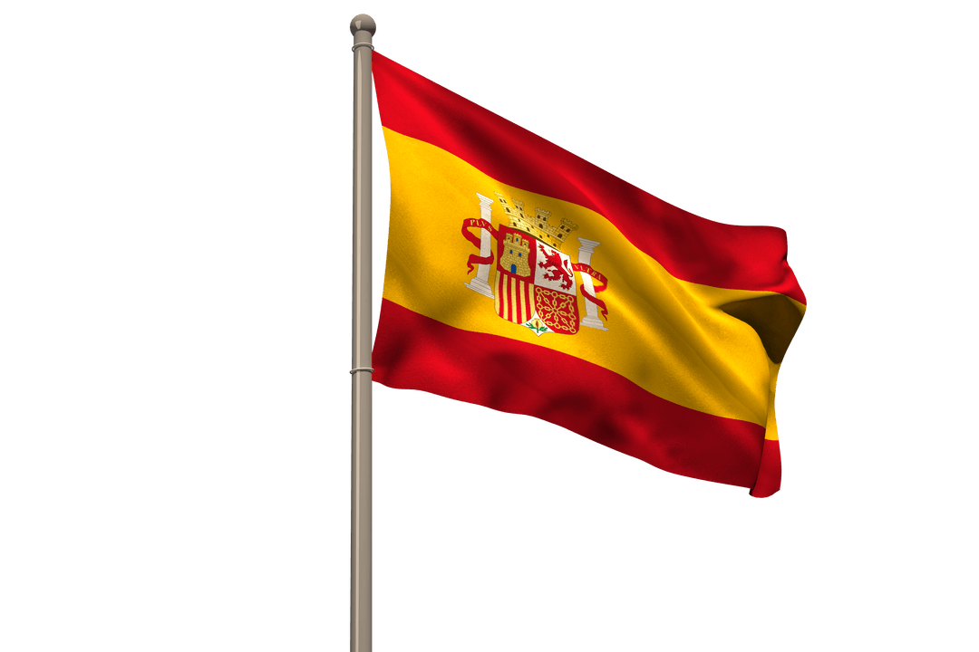 Spain National Flag Waving on Transparent Background
