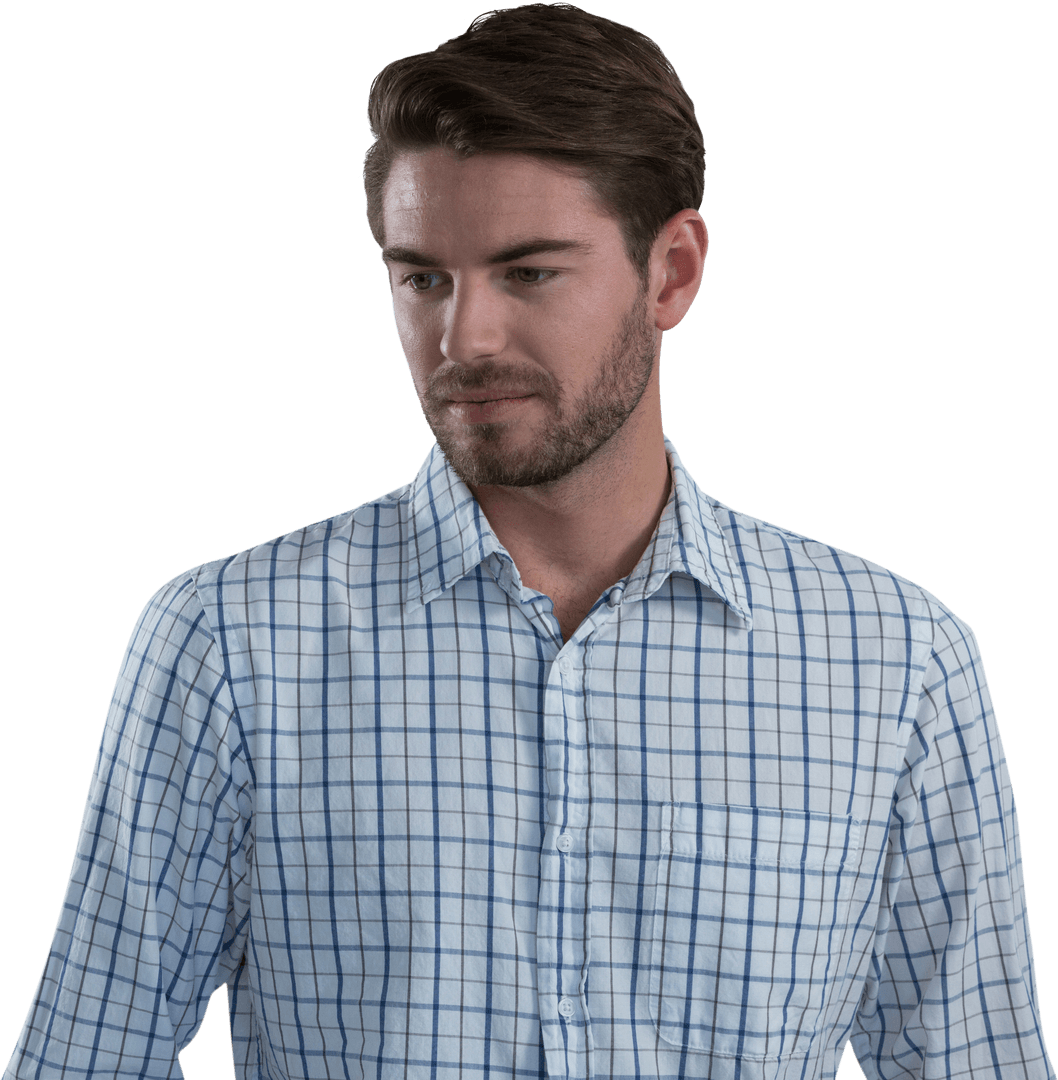 Caucasian Man in Checkered Shirt on Transparent Background Lifestyle Office