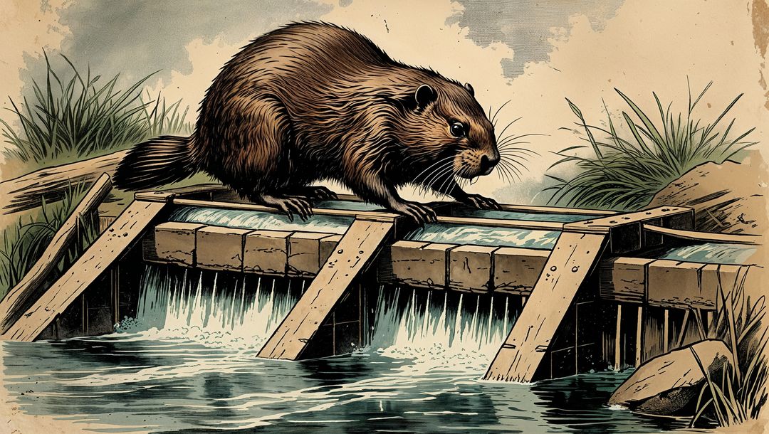 Beaver Engaged in Crafting on a Stream Dam