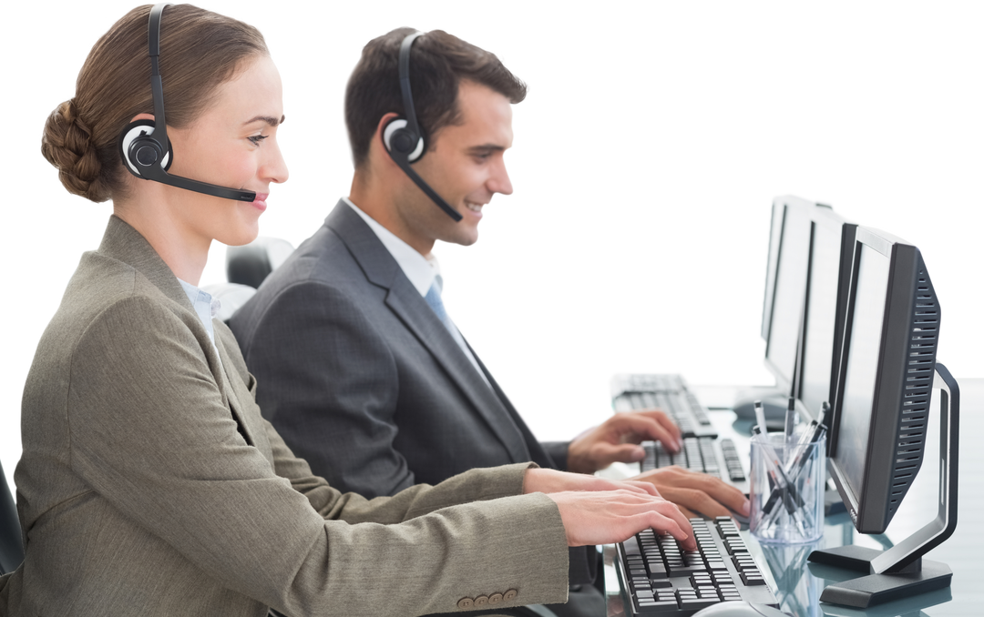 Transparent Workplace Call Center Team with Headsets - Download Free Stock Images Pikwizard.com