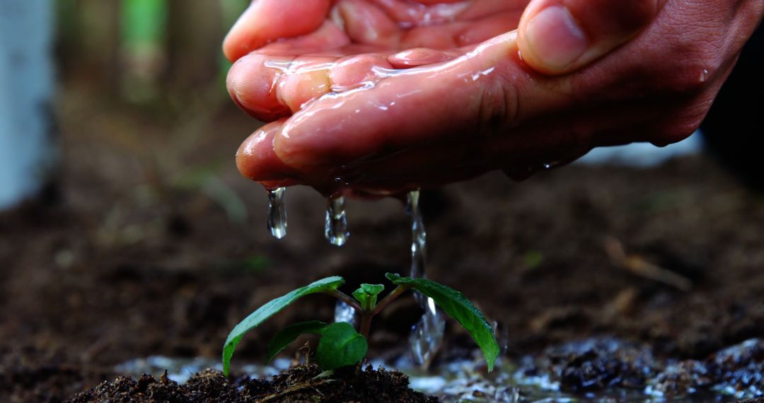 Hands Watering Young Plant Seedling in Soil - Free Images, Stock Photos and Pictures on Pikwizard.com