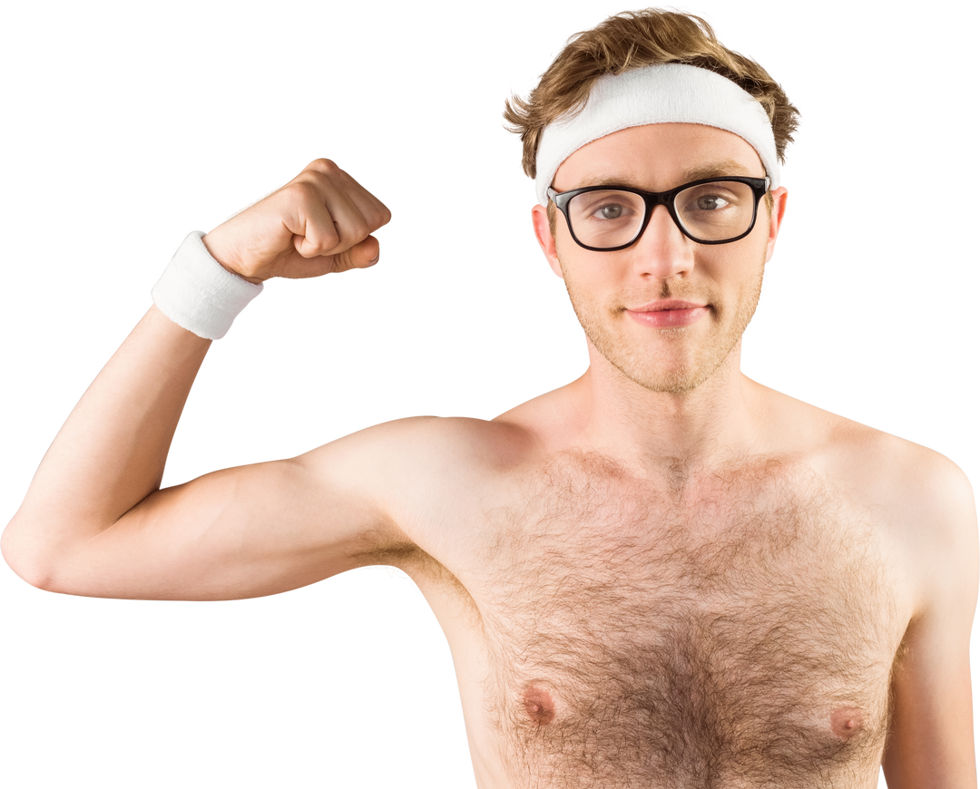 Shirtless Geeky Hipster Flexing Transparent Background - Download Free Stock Images Pikwizard.com