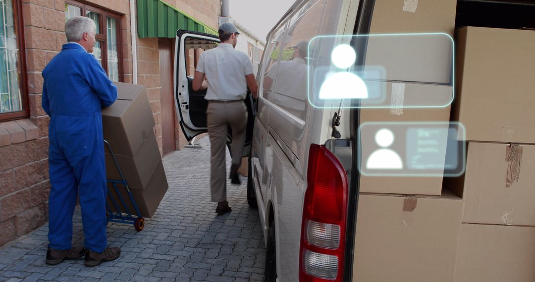 Warehouse Workers Loading Delivery Van with Global Data Network Holograms - Free Images, Stock Photos and Pictures on Pikwizard.com