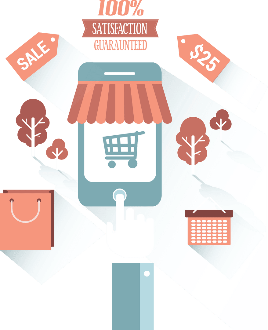 Transparent Shopping Icon Phone Illustration, Satisfied Concept