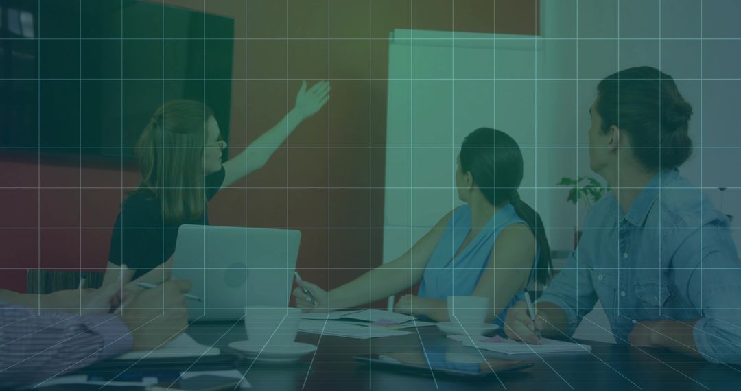 Team Meeting Presentation with Flipchart and Laptops