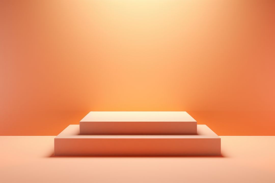 Minimalist Three Tier Podium in Warm Orange Tones - Free Images, Stock Photos and Pictures on Pikwizard.com