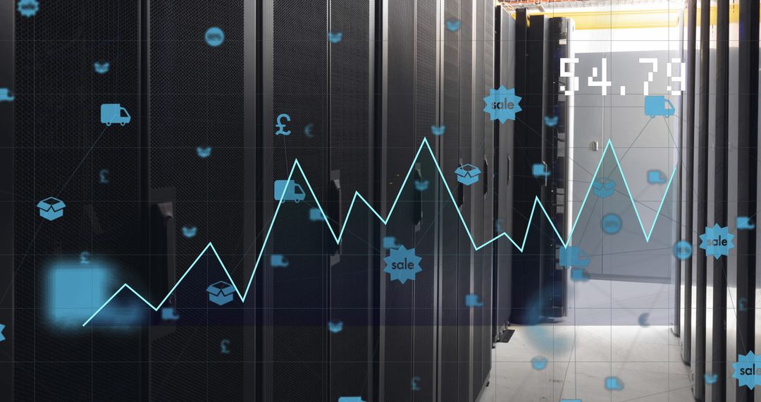 Financial Graph with Icons in Modern Server Room