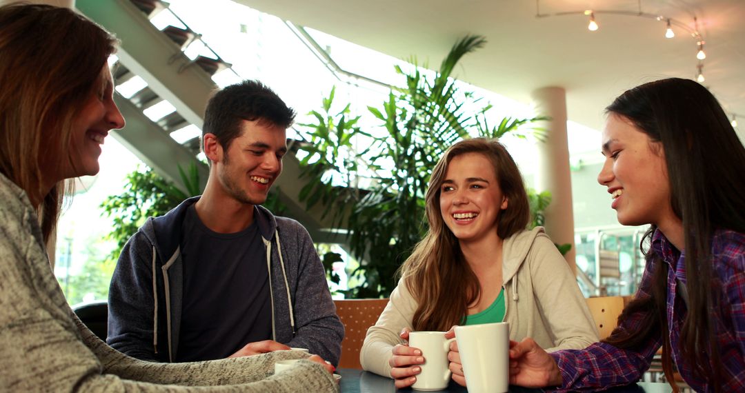 Friends Chatting and Laughing over Coffee in Modern Café - Free Images, Stock Photos and Pictures on Pikwizard.com