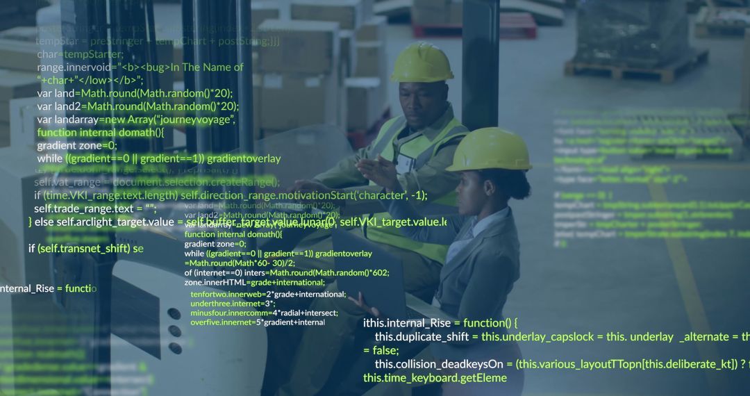 Technicians Analyzing Data on Tablet in Warehouse Environment