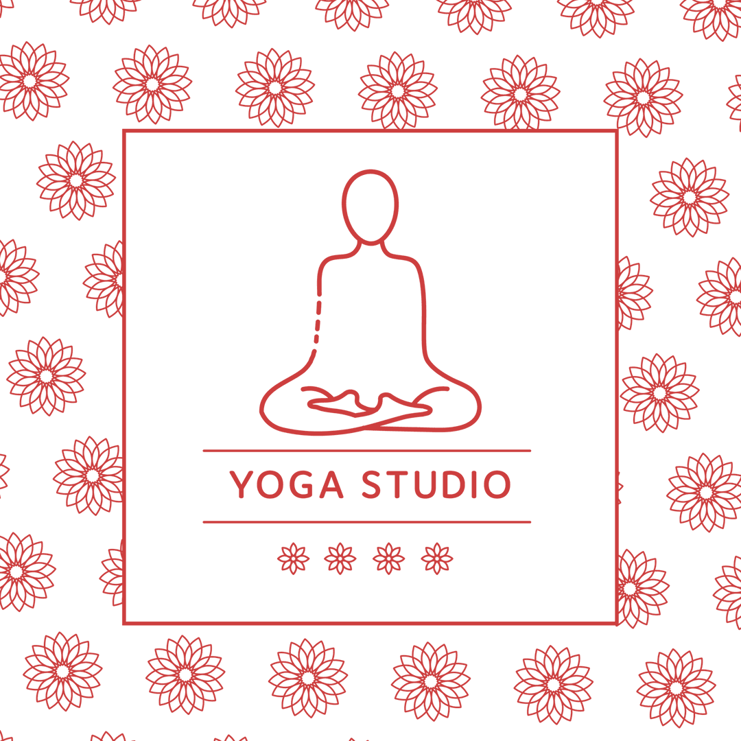 Yoga Studio Logo with Red Flower Pattern on Transparent
